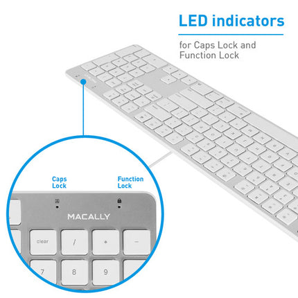 Macally Teclado Slim USB-A de Aluminio 104 Teclas Plug and Play