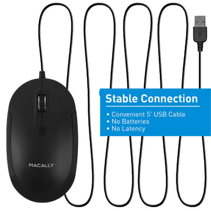 Macally Ratón Óptico USB Silencioso Negro 2400 dpi Cable 1.5 m