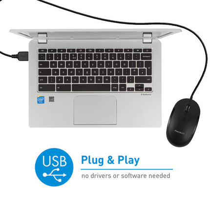 Macally Ratón Óptico USB Silencioso Negro 2400 dpi Cable 1.5 m