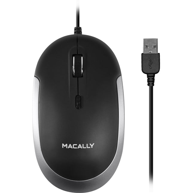 Macally Ratón Óptico USB Silencioso con Cable 5 Pies 2400 DPI Negro Gris