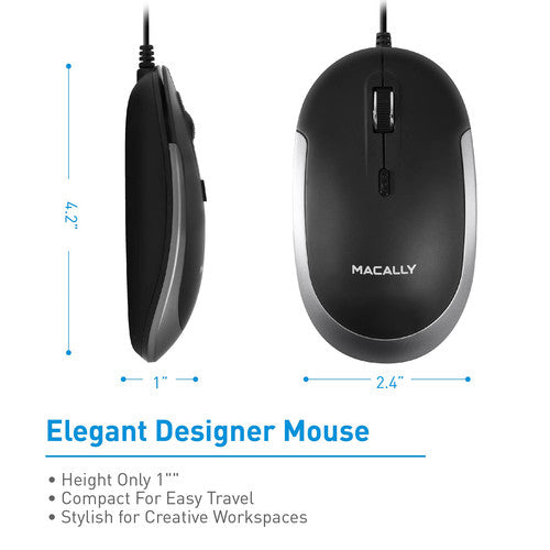 Macally USB Type-C Ratón Óptico 2400 dpi Cable 1.5 m Ambidiestro