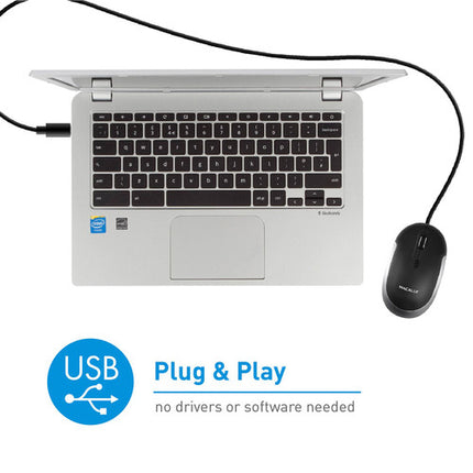 Macally USB Type-C Ratón Óptico 2400 dpi Cable 1.5 m Ambidiestro