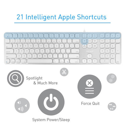 Macally Slim Teclado USB con 2 Puertos USB Teclado Completo y Teclado Numérico