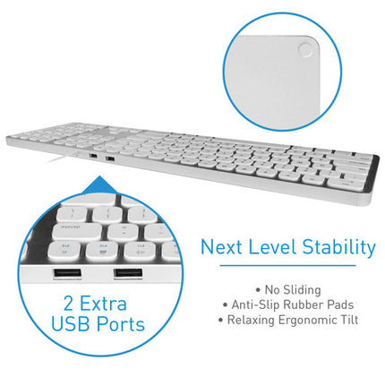 Macally Slim Teclado USB con 2 Puertos USB Teclado Completo y Teclado Numérico