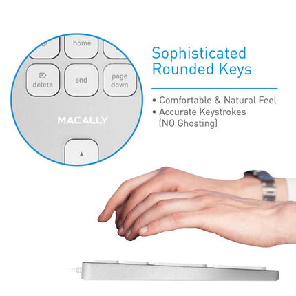 Macally Slim Teclado USB con 2 Puertos USB Teclado Completo y Teclado Numérico