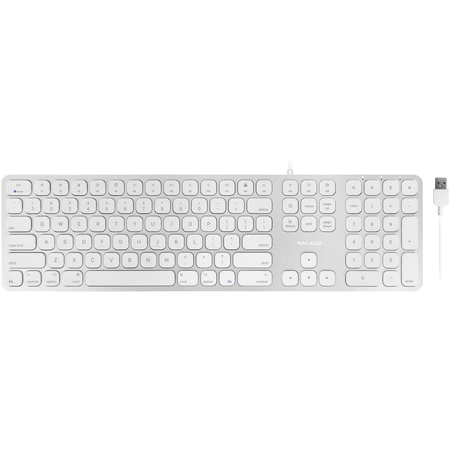Macally Slim Teclado USB con 2 Puertos USB Teclado Completo y Teclado Numérico