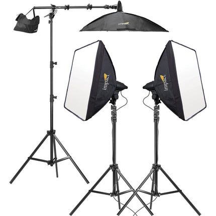 Impact Kit de Iluminación Fluorescente 3 Cabezas con Soporte Boom 6.5 pies 50x70cm
