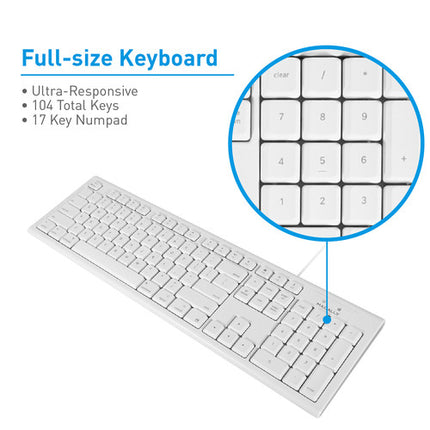 Macally Teclado USB Completo 104 Teclas y Mouse Óptico 1200 dpi para Mac
