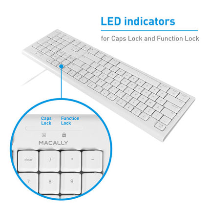 Macally Teclado USB Completo 104 Teclas y Mouse Óptico 1200 dpi para Mac
