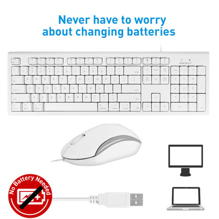 Macally Teclado USB Completo 104 Teclas y Mouse Óptico 1200 dpi para Mac