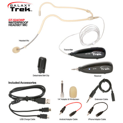 Galaxy Audio GT-S24OWP Sistema Inalámbrico Portátil 2.4 GHz con Micrófono Impermeable y 6 Horas de Batería