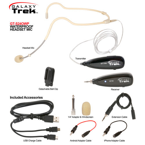 Galaxy Audio GT-S24OWP Sistema Inalámbrico Portátil 2.4 GHz con Micrófono Impermeable y 6 Horas de Batería