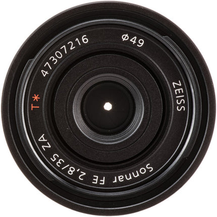 Sony Sonnar T* FE 35mm f/2.8 ZA lente E-mount full frame f/2.8 f/22 con foco interno y distancia mínima 35cm