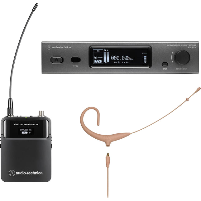Audio-Technica ATW-3211/892xTH Sistema de Micrófono Inalámbrico Omni Earset Beige 9.5 Horas de Batería 330 Pies de Alcance