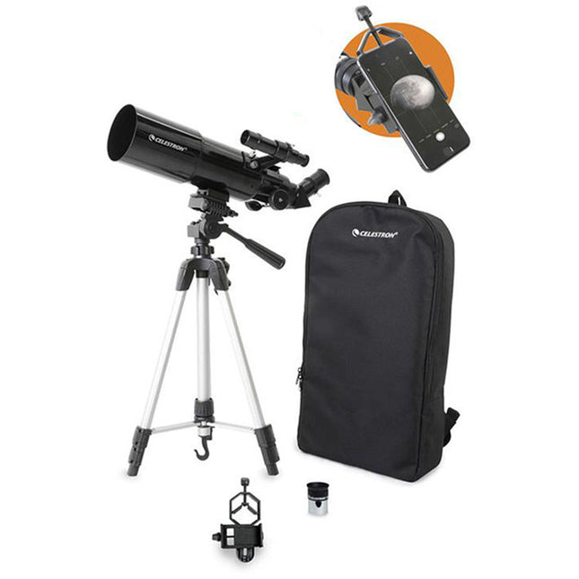 Celestron Travel Scope 80mm 400mm Refractor Telescopio Kit con Trípode mochila y adaptador smartphone