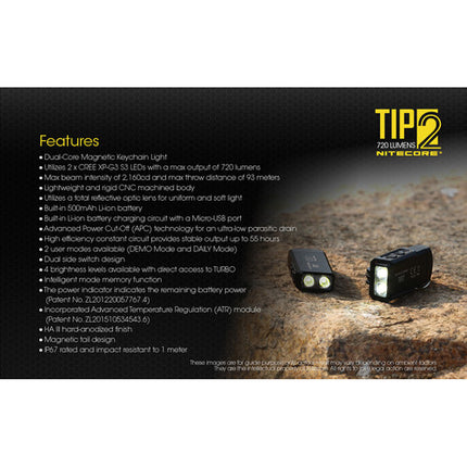 Nitecore TIP2 Linterna de Llaveros Recargable USB 720 Lúmenes 55 Horas Autonomía
