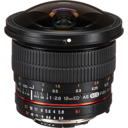 Samyang 12mm f/2.8 ED AS NCS Fisheye para Nikon F Montura con AE Chip y Parasol removible