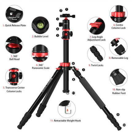 Geekoto X25 Defender Trípode 75 pulgadas Capacidad 10 kg con Cabezal Arca-Type