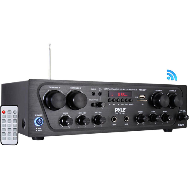 Pyle Pro Amplificador Estéreo Compacto 4 Canales Bluetooth 500W RMS</s>