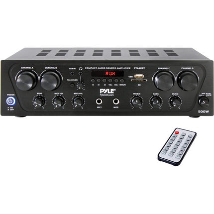 Pyle Pro Amplificador Estéreo Compacto 4 Canales Bluetooth 500W RMS</s>