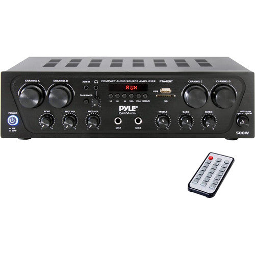 Pyle Pro Amplificador Estéreo Compacto 4 Canales Bluetooth 500W RMS</s>
