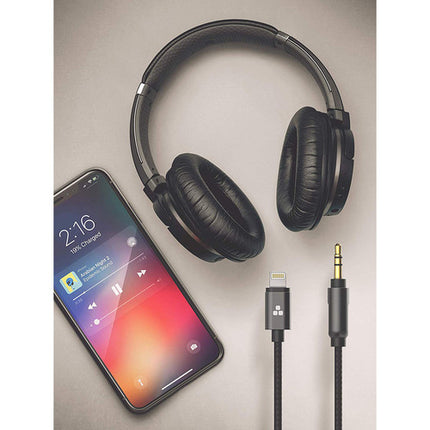 Thore Cable Auxiliar 3.5mm a Lightning 4 Pies Negro Apple MFi