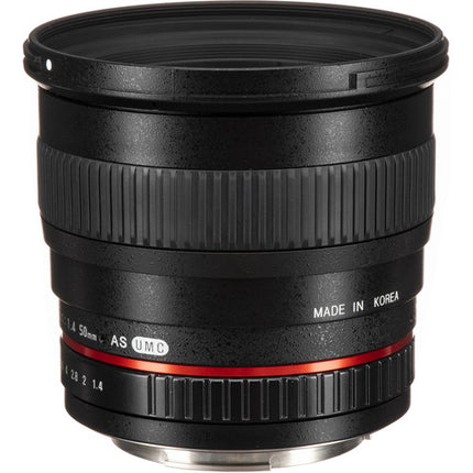 Rokinon 50mm f1.4 AS IF UMC Objetivo para Canon EF Montura con Funda y Parasol desmontable