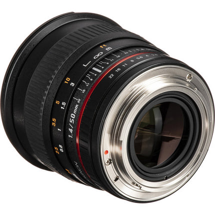 Rokinon 50mm f1.4 AS IF UMC Objetivo para Canon EF Montura con Funda y Parasol desmontable