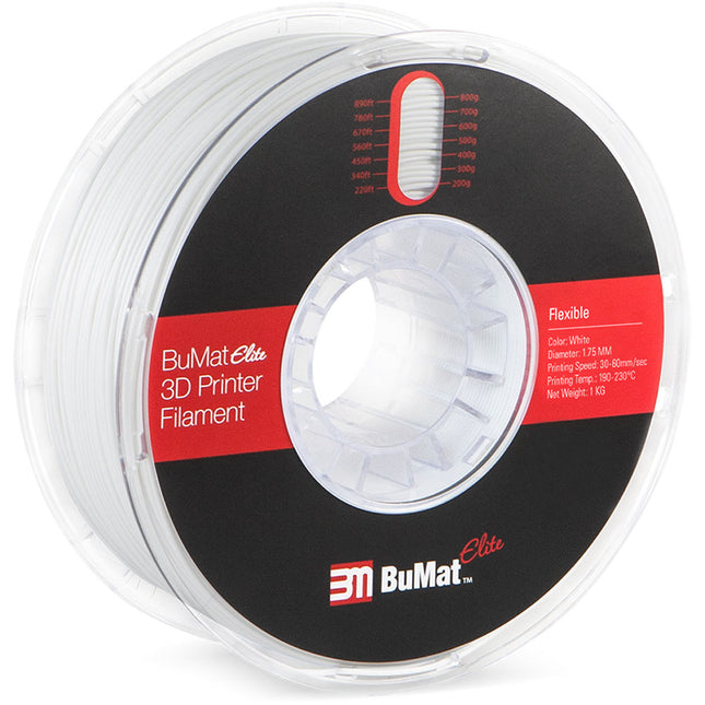 BuMat Elite Filamento flexible para impresión 3D 1.75mm 1kg blanco