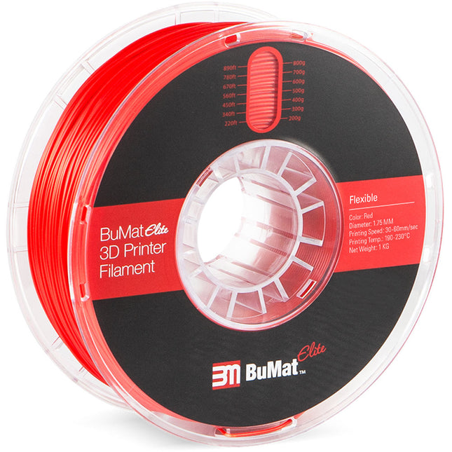 BuMat Elite Filamento Flexible 1.75mm Rojo 1kg para impresión 3D