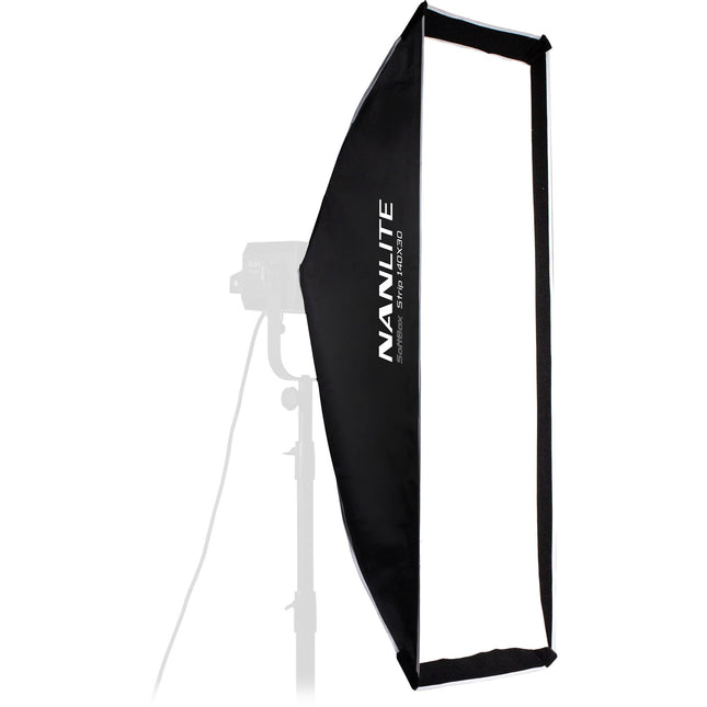 Nanlite Asymmetrical Stripbank Softbox con Montura Bowens 18 x 43 pulgadas con Panel Trasero Extraíble y Bolsa de Transporte