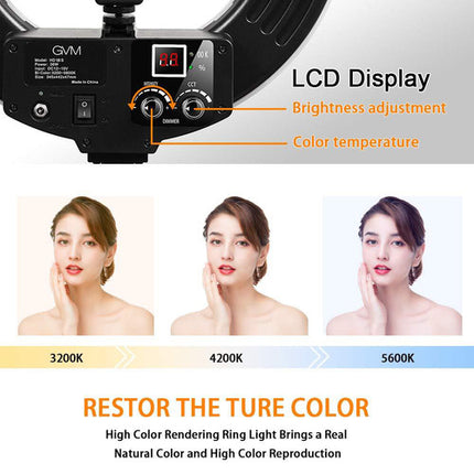 GVM Anillo de Luz LED bicolor 18 pulgadas 3200-5600K Control Bluetooth