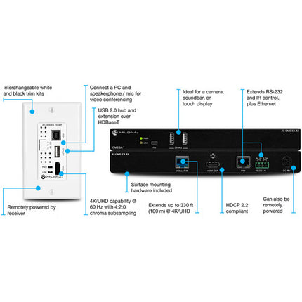 Atlona AT-HDVS-CAM Cámara PTZ USB 1080p Zoom 10x Kit Extensor HDBaseT 330'
