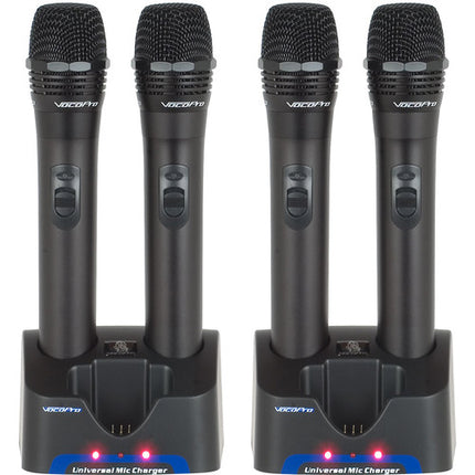 VocoPro UHF-5805-10 Sistema de micrófonos inalámbricos UHF recargable 4 canales con estuche de aluminio