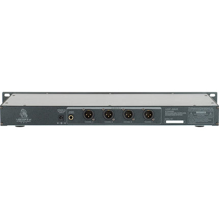 VocoPro UHF-5805-10 Sistema de micrófonos inalámbricos UHF recargable 4 canales con estuche de aluminio