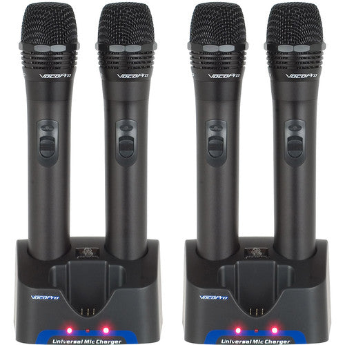 VocoPro UHF-5805-9 Sistema inalámbrico recargable 4 canales 902-910 MHz estuche aluminio