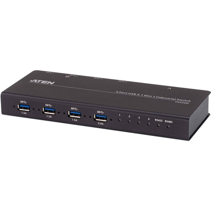 ATEN 4 x 4 USB 3.1 Gen-1 Hub Industrial con selector remoto y puerto rs-422