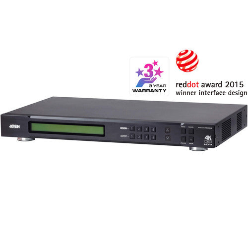 ATEN 4 x 4 True 4K HDMI Matrix Switch con Control IR y Rackmount Kit