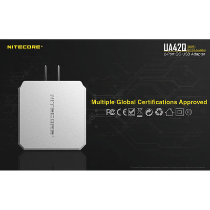 Cargador de Pared Nitecore UA42Q 36W 2 Puertos USB con Quick Charge 3.0