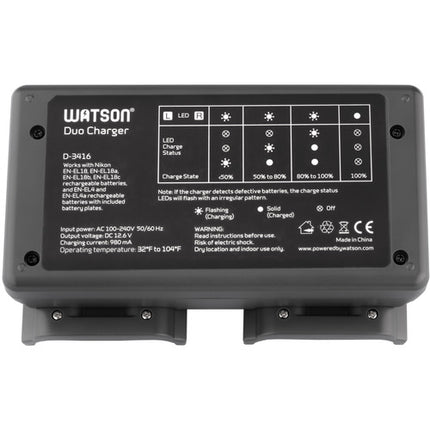 Cargador Doble Watson para Baterías EN-EL18 y EN-EL4 con Indicadores LED y Protección