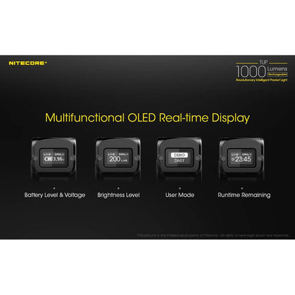 Linterna Recargable de Bolsillo Nitecore TUP 1000 Lúmenes OLED y Batería 1200mAh