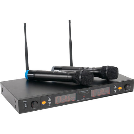 American Audio WM-219 Sistema de Micrófono Inalámbrico UHF de Dos Canales 300 pies rango