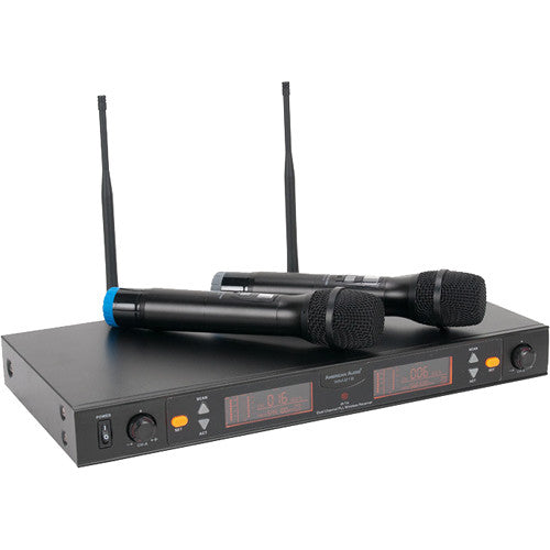 American Audio WM-219 Sistema de Micrófono Inalámbrico UHF de Dos Canales 300 pies rango