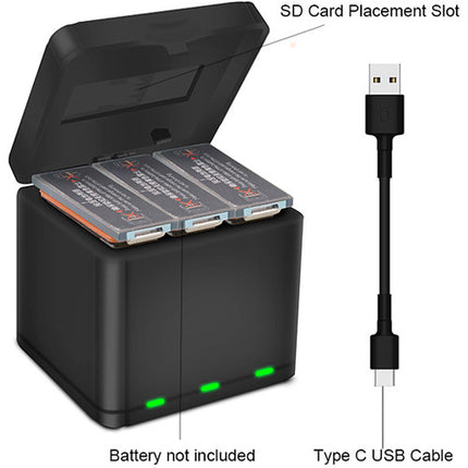 DigitalFoto Solution Limited Tri Charger Box para baterías Osmo Action carga rápida 3 puertos y ranura microSD