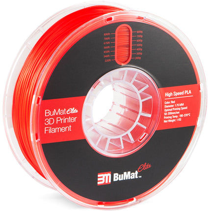 BuMat Elite Filamento PLA 1.75mm Alta Velocidad 1kg Rojo 5C