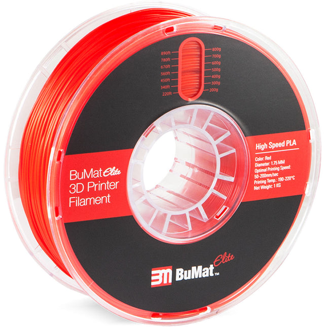BuMat Elite Filamento PLA 1.75mm Alta Velocidad 1kg Rojo 5C