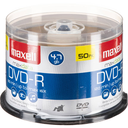 Maxell DVD-R 16x Discos 50 Unidades Garantía de por vida limitada
