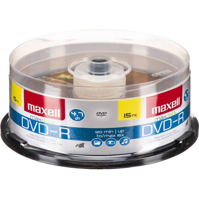 Maxell DVD-R 16x Discos para Grabación Pack de 15 con Garantía Vitalicia