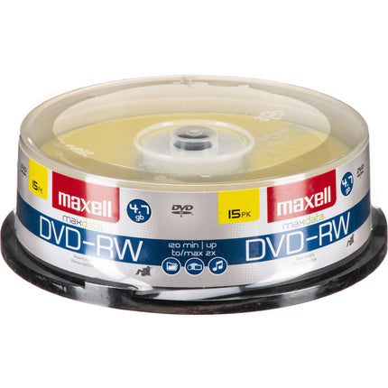 Maxell DVD-RW Disco DVD Regrabable 4.7GB Paquete 15 unidades garantía limitada