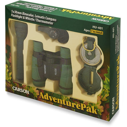 Carson HU-401 AdventurePak Binoculares 5x30 Linterna Brújula Termómetro Silbato